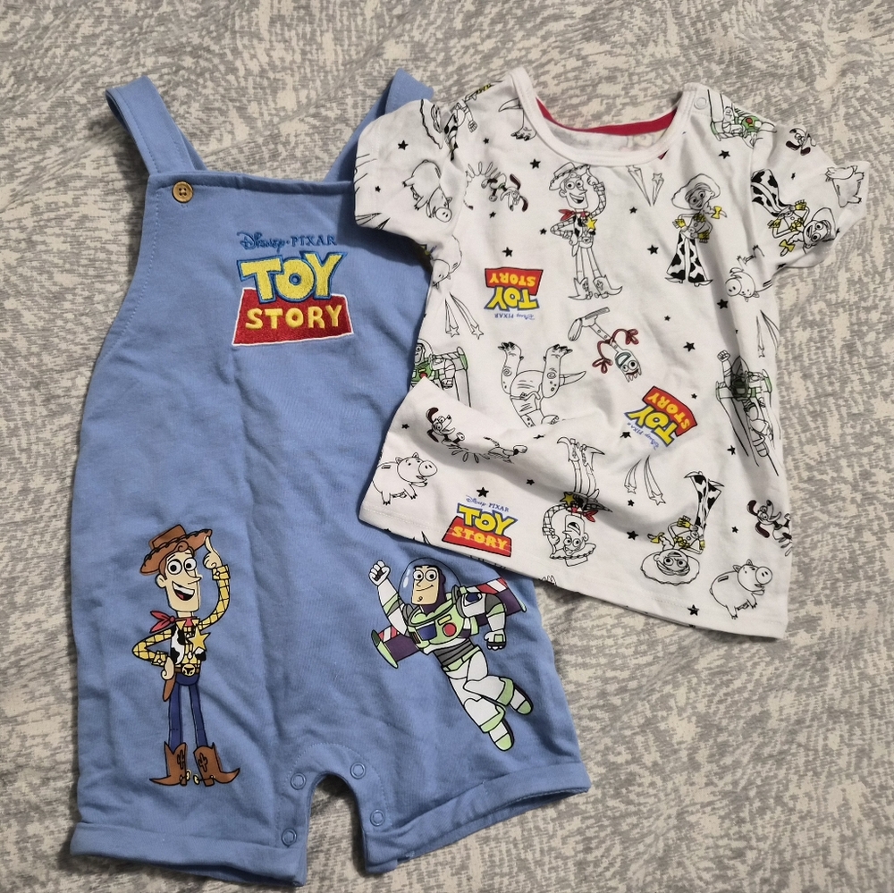 NWOT Toy Story Blue Overalls and Shirt Set